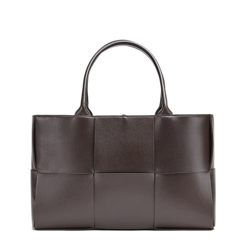 Bottega Veneta/葆蝶家 ARCO系列 女士中号深巧克力色小羊皮格子编织手提托特包609175VCQC22132