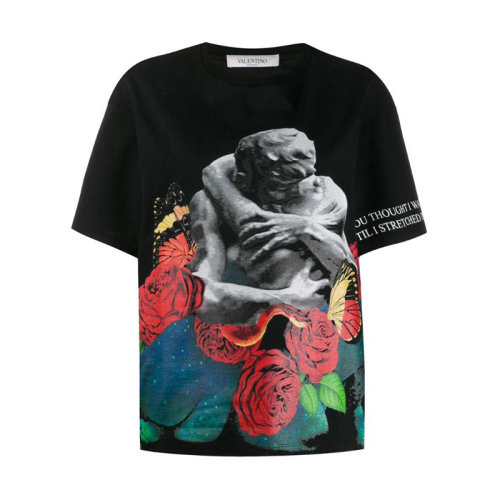 Valentino/华伦天奴  女装 春夏 时尚百搭 圆领 女士黑色棉质短袖T恤 SB0MG02Y4WB  HKY210303