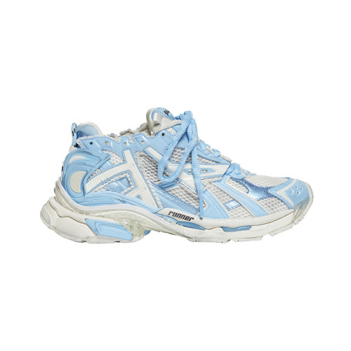 Balenciaga/巴黎世家 22年秋冬新款 女士浅蓝色聚氨酯混纺饰有白色网眼设计黑色刺绣LOGO运动鞋677402W3RB29744