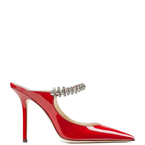 Jimmy Choo/周仰杰 22年秋冬新款 Bing 100系列 女士红色漆皮配水晶绑带尖头高跟鞋BING100PAT-ROUGE