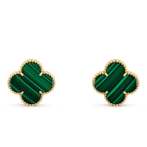 Van Cleef & Arpels/梵克雅宝 经典MagicAlhambra?系列  18K金黄金镶嵌孔雀石耳钉 VCARO3MH00