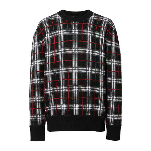 Burberry 博柏利 男装 服饰 巴宝莉 格纹拼色圆领 男士针织衫毛衣