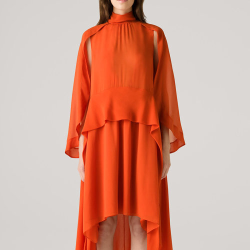 【21春夏新款】St.John/盛蔷2021春季新款女士宝塔袖褶皱中长款女士连衣裙K123C01