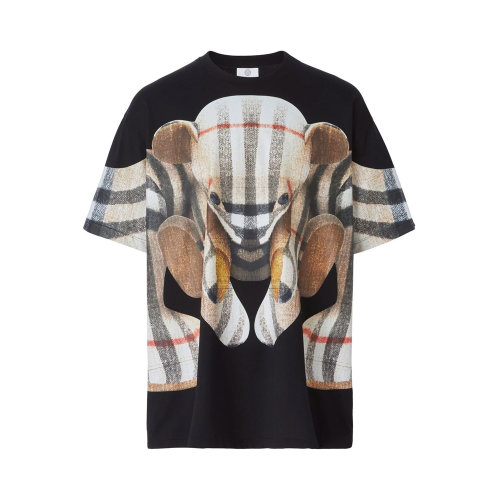 BURBERRY/博柏利 男士黑色棉质印花装饰圆领短袖上衣T恤 8049568