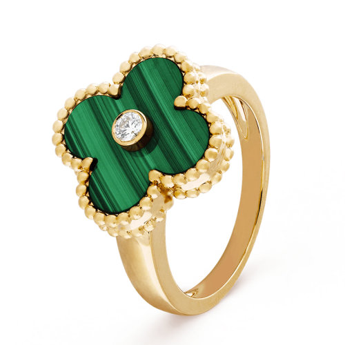 Van Cleef & Arpels/梵克雅宝 经典Vintage Alhambra系列 18K金黄金镶嵌孔雀石独钻戒指 VCARO3QM00
