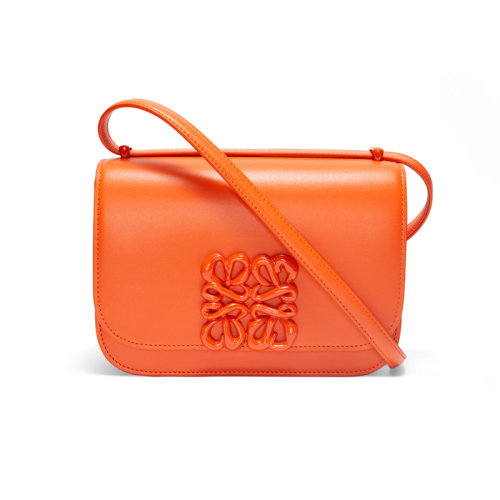 LOEWE/罗意威 22秋冬新款 Goya系列 女士小号橙色丝绸牛皮革磁扣压纹标志亮面同色配件调节肩带肩背斜挎包A896N09X15-9100