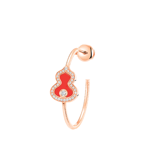 QEELIN/麒麟珠宝 22春夏新款Wulu系列 18K金玫瑰金葫芦造型镶嵌钻石红玛瑙单只耳环WU-040-LGHER-RGDRA