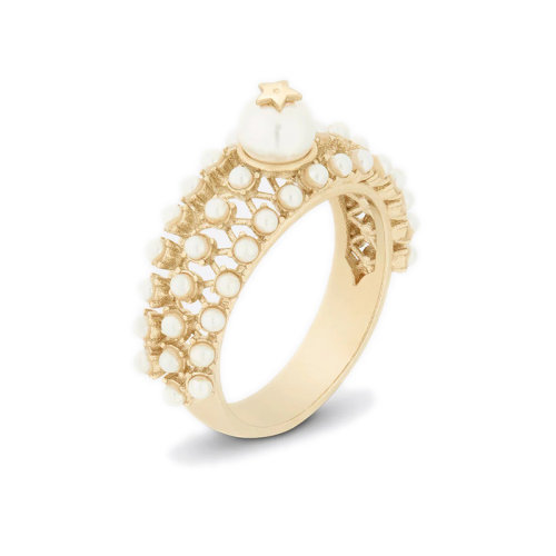 DIOR/迪奥 22新款 女士金色饰面金属配白色树脂珠星星细节戒指R1315WOMRS_D301