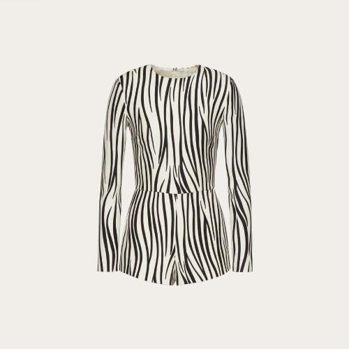  VALENTINO华伦天奴 22年秋冬 女士 连体衣 COMBISHORT EN CREPE COUTURE a IMPRIMé ZEBRA 196