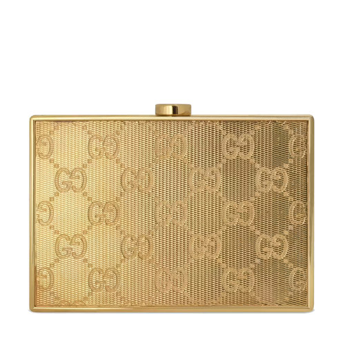 GUCCI/古驰 22春夏新款 男士迷你金色金属老花压纹铰链合页内部棕色皮革细节配可拆卸皮革肩带单肩斜跨手拿包675883JD7IG8097