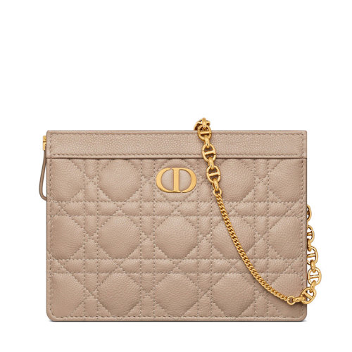 DIOR/迪奥 22新款DIOR CARO系列 女士榛果色藤格纹绗缝小牛皮CD金扣单肩斜跨手拿链条包S5106UWHC_M45U
