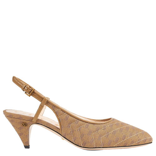 GUCCI/古驰 女士米色/乌木色迷你GG Supreme帆布露跟高跟鞋??65828099WO02621