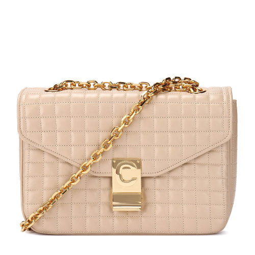 CELINE/赛琳女士链条logo印字单肩斜挎ins风背包皮革187253BFC女包