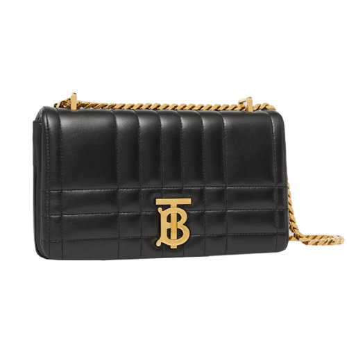 BURBERRY/博柏利 22新款 Lola系列 女士小号黑色羔羊皮半硬质绗缝包抛光金色链条TB字母组合翻盖斜挎肩背包80595091