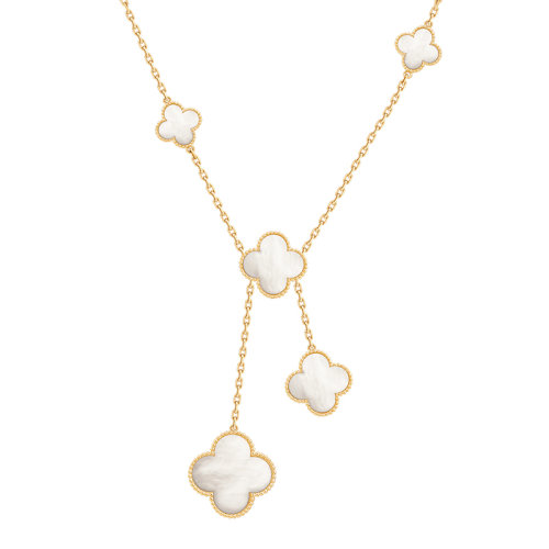 Van Cleef & Arpels/梵克雅宝 经典Magic Alhambra系列 18k金黄金白色珍珠母贝6四叶草项链VCARD79100
