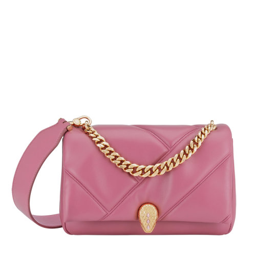 BVLGARI/宝格丽 SERPENTI CABOCHON系列 女士小号粉色小牛皮蛇首扣斜挎单肩包291088