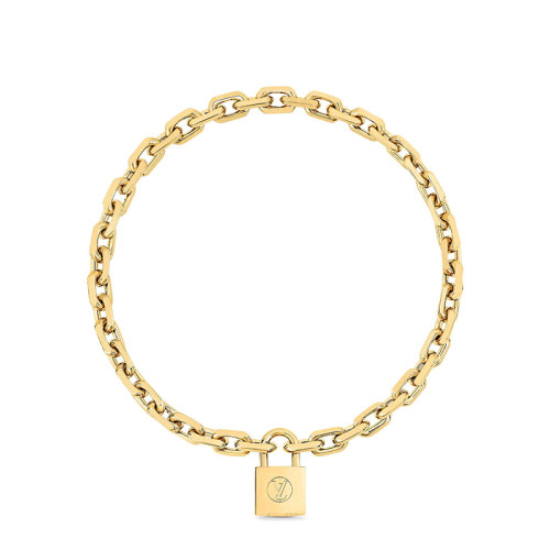 Louis Vuitton/路易威登 LV EDGE CADENAS系列 金色抛光金属挂锁坠饰链环项链MP2993