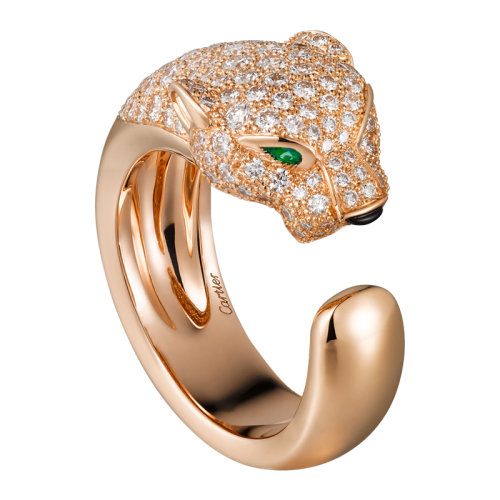CARTIER/卡地亚 Panthère 系列 18K金玫瑰金钻石祖母绿玛瑙戒指 镶嵌137颗明亮式切割钻石N4742200