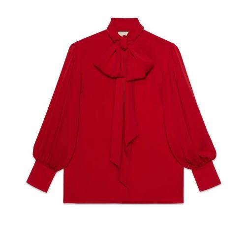  GUCCI古驰 22年秋冬 女士 真丝缎乔其纱衬衫 652112 ZHS18 6544