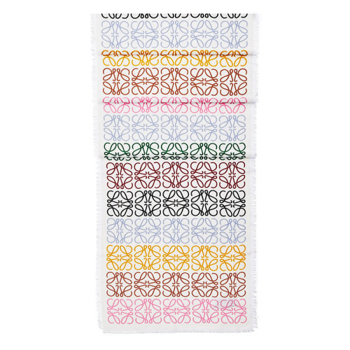 LOEWE/罗意威新款 ANAGRAM系列 女士多色/白色羊毛羊绒围巾0010477529