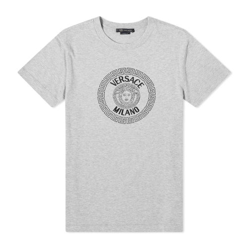 VERSACE/范思哲 男士灰色棉质经典字母徽标美杜莎头像装饰圆领上衣短袖T恤 A85161-A228806-A2475