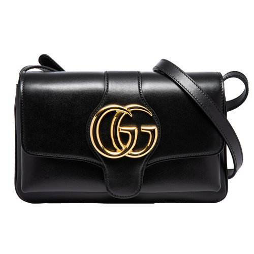 GUCCI/古驰  女士 女包经典款金属双G翻盖黑色皮质钱包斜挎包单肩包 550129-0V10G-1000