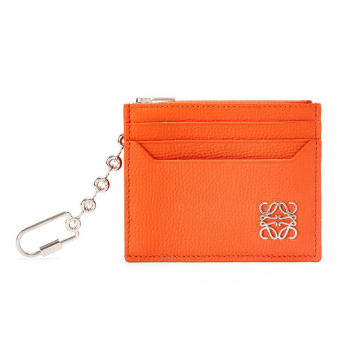LOEWE/罗意威 22新款 女士橙色鹅卵石纹牛皮革徽标扣方形链条硬币卡片包C821R89X01-9100