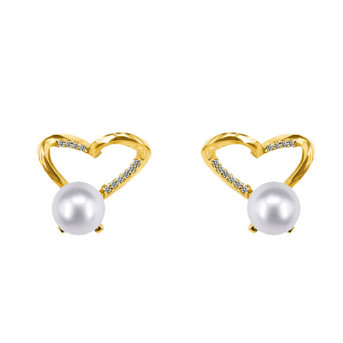 zhuella/珠艾乐 日本akoya海水珠18k金钻石经典爱心丝带造型耳环