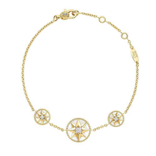 DIOR/迪奥 ROSE DES VENTS系列 18k金黄金八角罗盘镶嵌白色珍珠贝母和钻石手链JRDV95147_0000