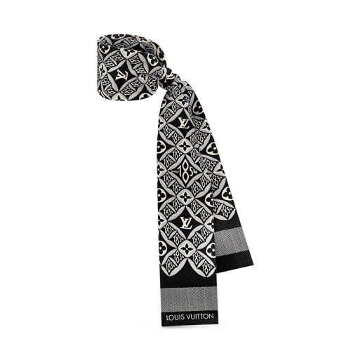 Louis Vuitton/路易威登 22年秋冬新款 女士灰色真丝花朵与字母印花图案丝巾MP2825