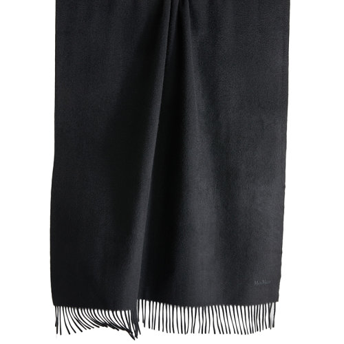 MaxMara/麦丝玛拉新款 BACI系列 女士黑色水波纹羊绒流苏围巾1546012906006