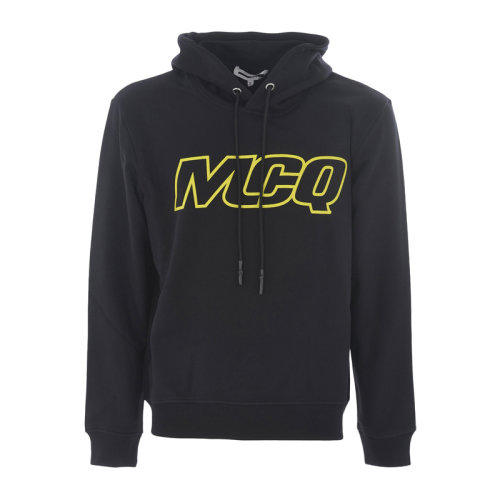 Alexander McQueen/亚历山大麦昆  男装 服饰 徽标印花黑色棉质连帽衫男士卫衣 430578RNT61