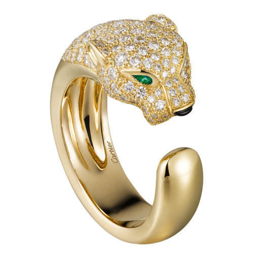 CARTIER/卡地亚 Panthère 系列 18K金黄金钻石祖母绿玛瑙戒指 镶嵌137颗明亮式切割钻石N4225000