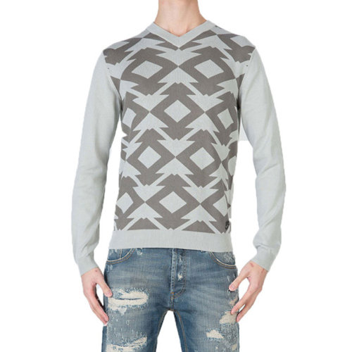 VERSACE JEANS/范思哲牛仔 男士灰色棉质V领长袖上衣针织衫套头衫 B5GLB804-6643-817