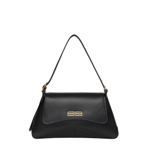 Balenciaga/巴黎世家 22春夏新款XX系列 女士中号黑色牛皮革金扣翻盖单肩包695648210961000