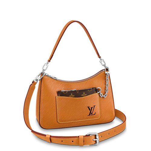 Louis Vuitton/路易威登 22春夏新款MARELLE系列 女士焦糖棕黄粒面皮革银扣配可拆卸小袋二合一单肩斜跨手提包M80794