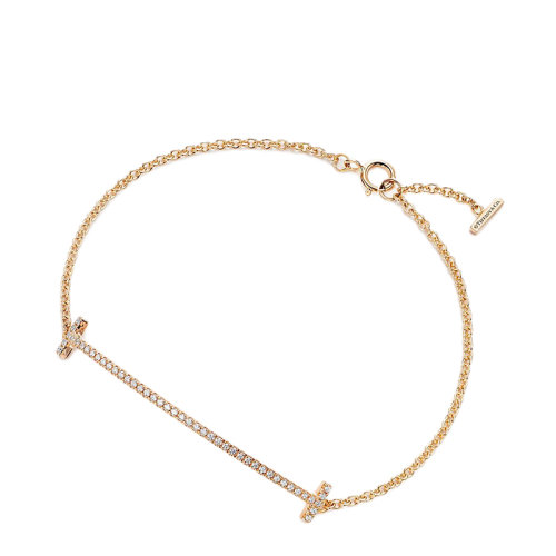 Tiffany & Co./蒂芙尼 经典Tiffany T 系列 18K金黄金镶嵌钻石Smile微笑笑脸手链GRP09054