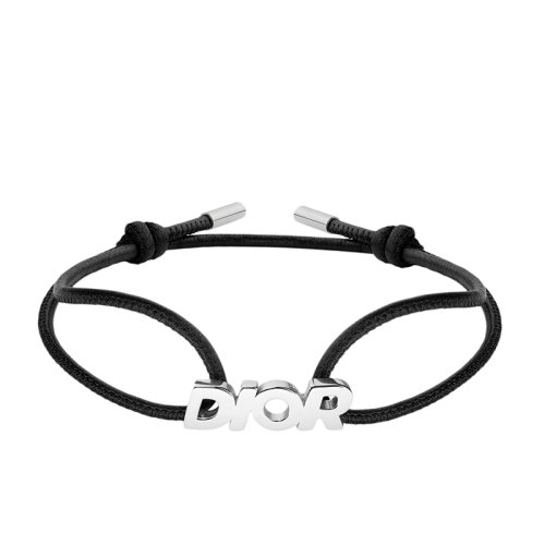 DIOR/迪奥  男士黑色牛皮绳银质DIOR字母手链B1398HOMST_D004