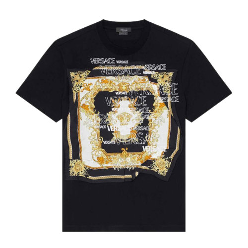 VERSACE/范思哲 男士黑色棉质经典字母徽标印花装饰圆领短袖上衣T恤 1000851-1A00661-2B130
