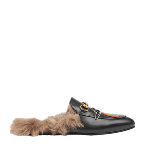 GUCCI 古驰 男士牛皮刺绣贴花毛绒拖鞋乐福鞋 英码9