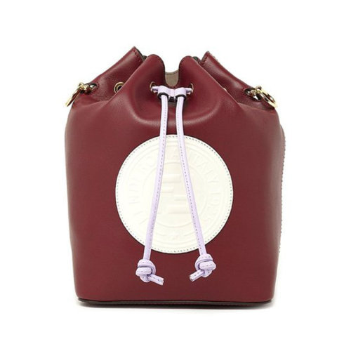 FENDI/芬迪  女包 经典双F 女士红色牛皮抽绳单肩斜挎包水桶包 8BT298A7TAF17BA