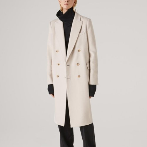 St.John/盛蔷白色双面羊绒长款毛呢大衣外套女士夹克H611W71