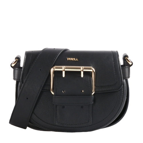 FURLA/芙拉 女士黑色牛皮单肩包斜挎包马鞍包女包