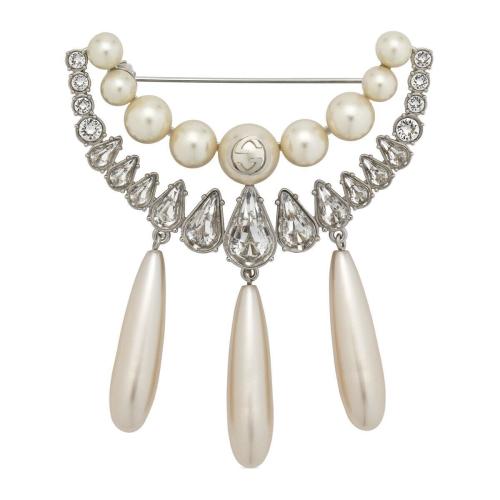 GUCCI古驰 22年秋冬 女士 互扣式双G树脂珍珠胸针 716300 I7359 8113