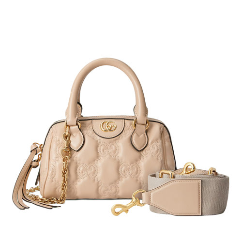 GUCCI/古驰 22新款 女士米色GG压纹绗缝皮革金色双G标志拉链开合单肩手提包?702251UM8HG9500