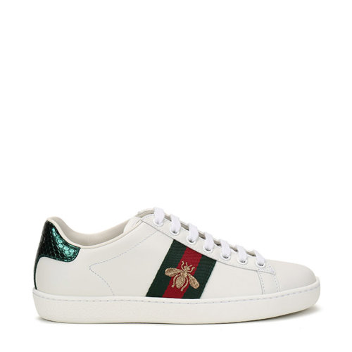 GUCCI/古驰 女士皮革系带休闲鞋运动鞋板鞋条纹蜜蜂刺绣 431942 02JP0