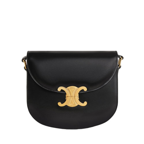 CELINE/赛琳 22新款BESACE TRIOMPHE系列 女士TEEN款式黑色牛皮革凯旋金扣翻盖开合单肩斜挎包110413BF4.38NO