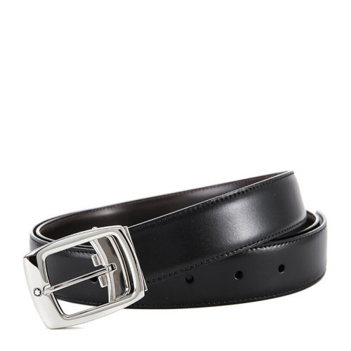 MontBlanc/万宝龙 男士黑色牛皮当代系列光面长方形针扣皮带腰带可裁剪 9695