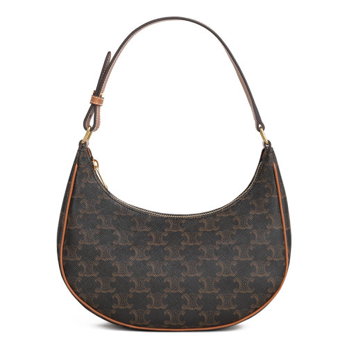 CELINE/赛琳 2020夏季新款 经典TRIOMPHE系列 凯旋老花帆布拼棕色皮革复古AVA腋下包半月包单肩包193952BZJ.04LU