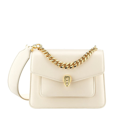 BVLGARI/宝格丽 SERPENTI FOREVER系列 女士小号白色纳帕羊皮黄铜珐琅扣金色链条斜挎单肩包291231